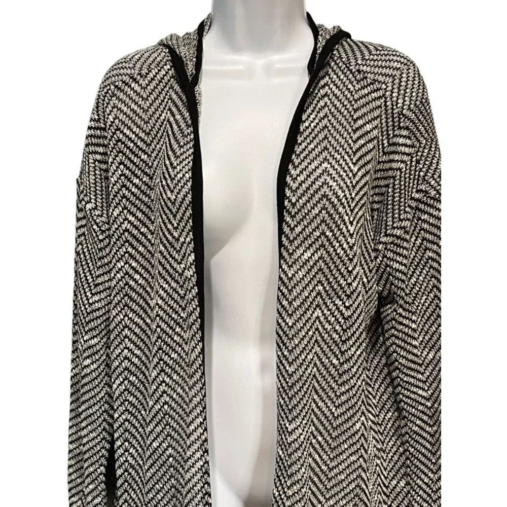 Anthropologie Maeve Bedford Black Herringbone Hooded Cardigan Sweater Size Small - Picture 3 of 11